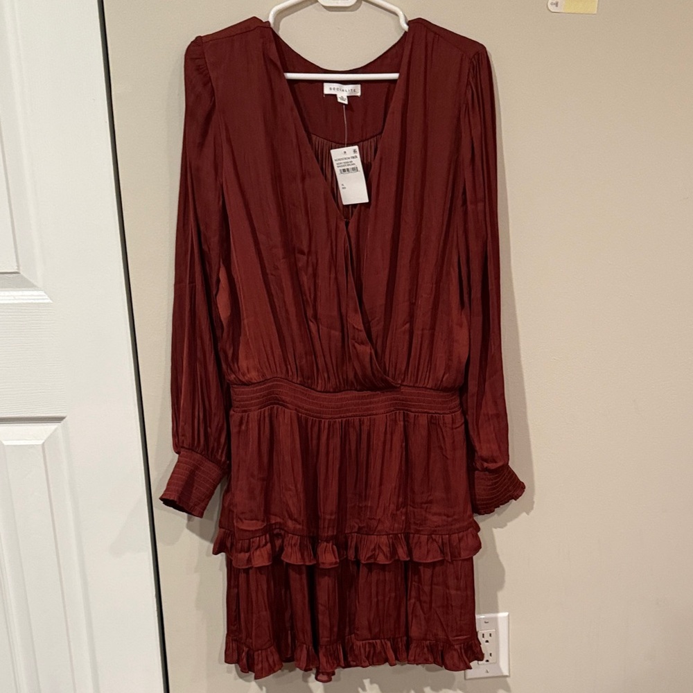 Socialite Deep Red Long Sleeve Dress
